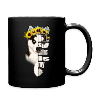Husky with sunflower wreath - Full Colour Mug - black - Right