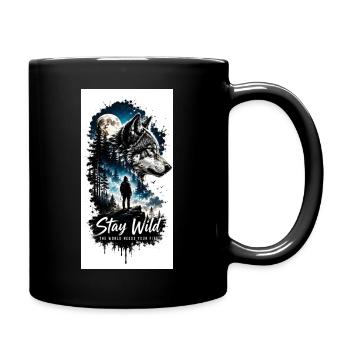 Moonlight wolf in the forest - Full Colour Mug - black - Right