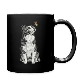 Border Collie with Butterfly Sketch Art - Full Colour Mug - black - Right
