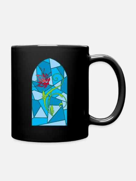 Blume an einem Buntglasfenster - Tasse einfarbig - Schwarz