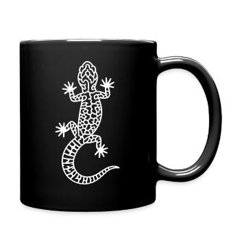 Gecko-Doodle Weiß auf Schwarz - Tasse einfarbig - Schwarz - Rechts