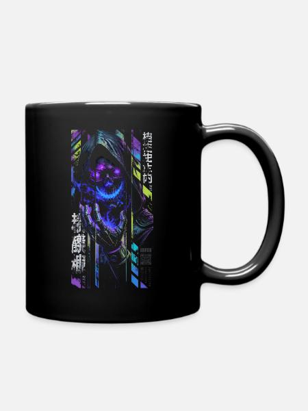 Reaper Neon-Holografieschädel – Halloween - Tasse einfarbig - Schwarz