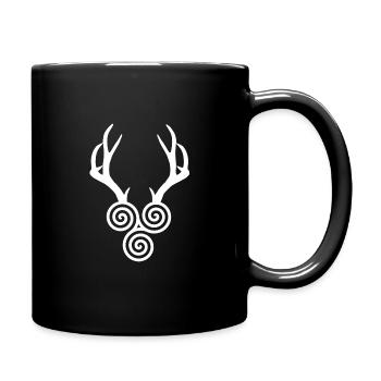 geweih mit triskele weiss - Tasse einfarbig - Schwarz - Rechts