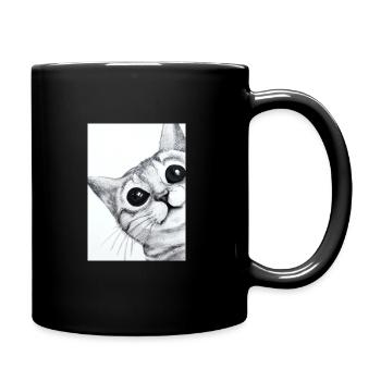 Niedliche Katze Zeichnung - Tasse einfarbig - Schwarz - Rechts
