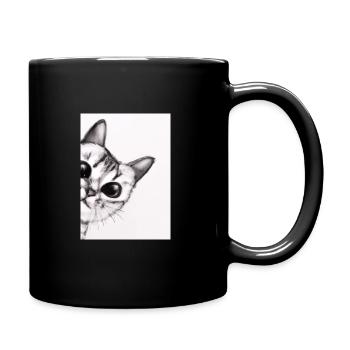 Niedliche Katze Zeichnung - Tasse einfarbig - Schwarz - Rechts