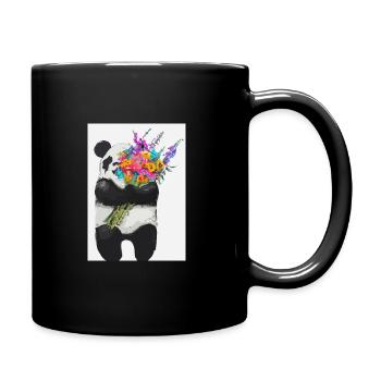 Panda mit Blumenstrauß - Tasse einfarbig - Schwarz - Rechts
