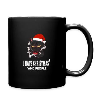 Lustige Katze Weihnachten - Tasse einfarbig - Schwarz - Rechts