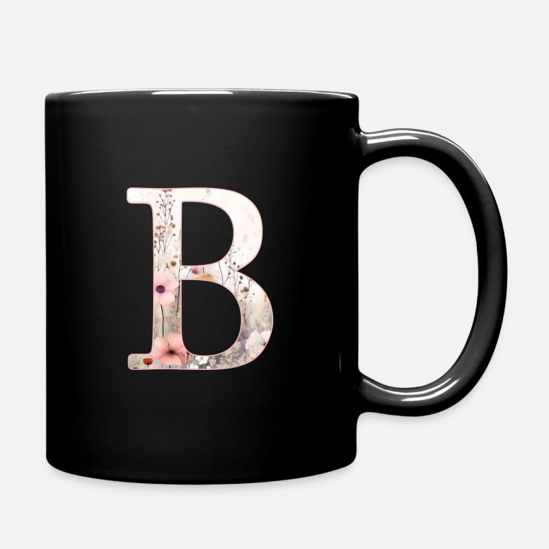 Personalizable Monogram B Floral Pattern - Full Colour Mug - black