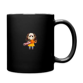 Doll with blood mask and chainsaw motif for - Full Colour Mug - black - Right