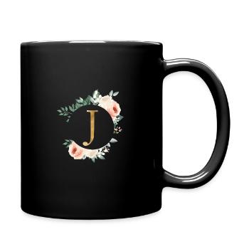 J Monogram Green, Pastel, Wreath - Full Colour Mug - black - Right
