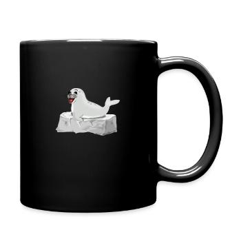 Lachende Robbe auf Fels - Tasse einfarbig - Schwarz - Rechts