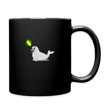 Lachende Robbe mit Ball - Tasse einfarbig - Schwarz - Rechts