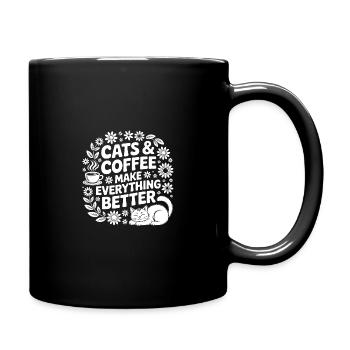 Katze und Kaffee ist alles was ich brauche - Tasse einfarbig - Schwarz - Rechts