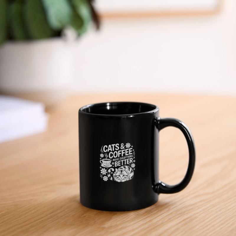 Katze und Kaffee ist alles was ich brauche Tasse einfarbig