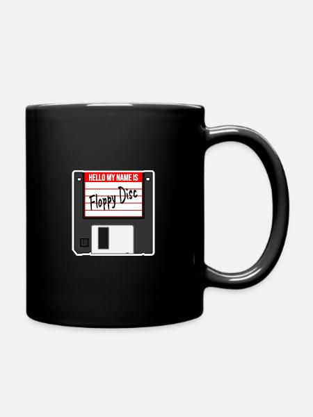 Retro Floppy Disc - Hello My Name Is - Full Colour Mug - black