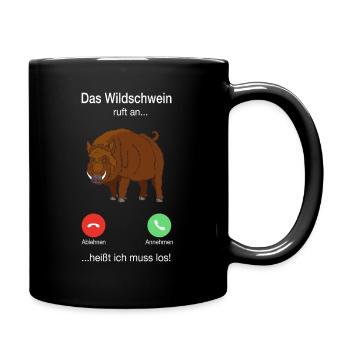 Wildschwein ruft an Wildsau Jäger Jagd Jagen Zucht - Tasse einfarbig - Schwarz - Rechts
