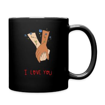 I Love You zwei Hände - Valentinstag - Tasse einfarbig - Schwarz - Rechts