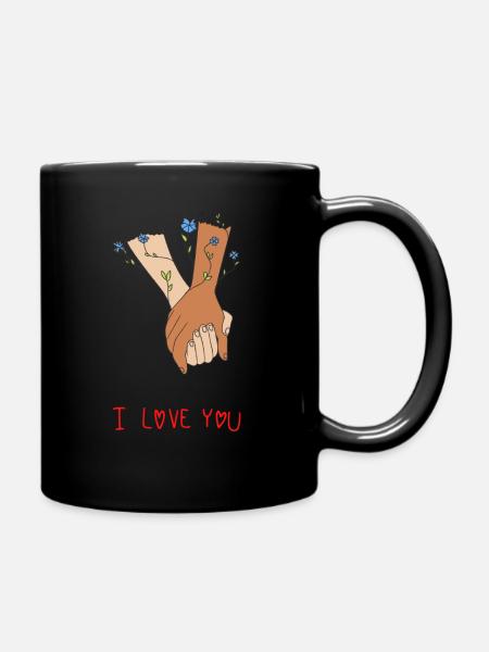 I Love You zwei Hände - Valentinstag - Tasse einfarbig - Schwarz