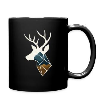 Geometrischer Hirsch mit Bergmotiv - Tasse einfarbig - Schwarz - Rechts