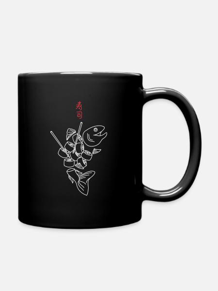 Salmon Sushi Minimalist - Full Colour Mug - black