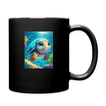 Niedliche CartoonBabyschildkröte unter Wasser - Tasse einfarbig - Schwarz - Rechts