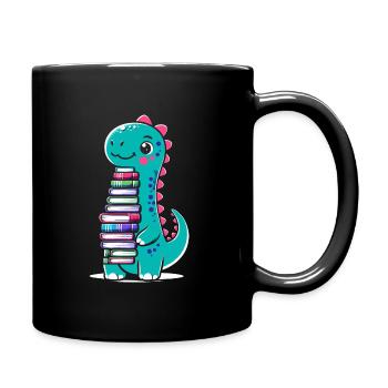 Dinosaur Book Reading Books Bookworm Bibliophile - Full Colour Mug - black - Right