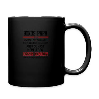 Bonus Papa Spruch Stiefvater Geschenk - Tasse einfarbig - Schwarz - Rechts