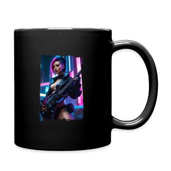 Woman with guitar - Full Colour Mug - black - Right