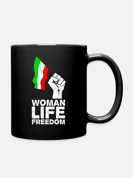 Woman, Life, Freedom | Free Iran! | With flag - Full Colour Mug - black