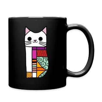 Patchwork White Kawaii Cat - Full Colour Mug - black - Right