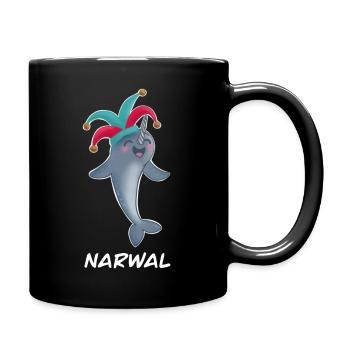 Wal, Narwal, Karneval, Geschenk - Tasse einfarbig - Schwarz - Rechts