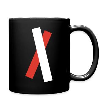 Red and white bar shaped into an X - Full Colour Mug - black - Right