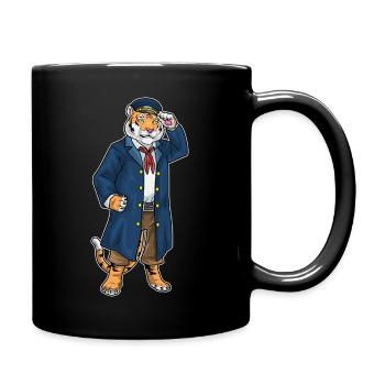 Tiger Seemann Seemannsmütze - Tasse einfarbig - Schwarz - Rechts