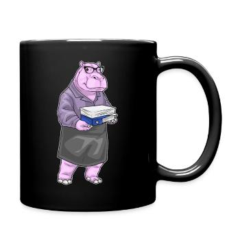 Nilpferd Sekretärin Papierstapel Büro - Tasse einfarbig - Schwarz - Rechts