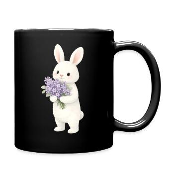 Bunny with lilac illustration - Full Colour Mug - black - Right