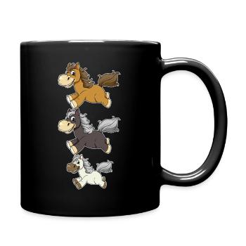 Drei Galoppierende Pferde Comic Design - Tasse einfarbig - Schwarz - Rechts