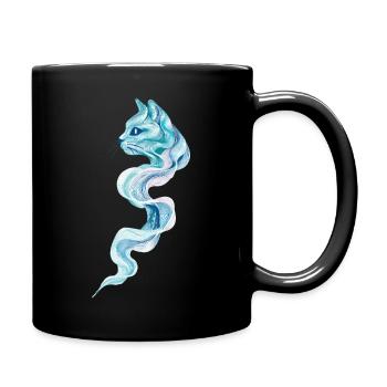 Liquid Flow Wave Cat Abstract Art Minimalism - Full Colour Mug - black - Right