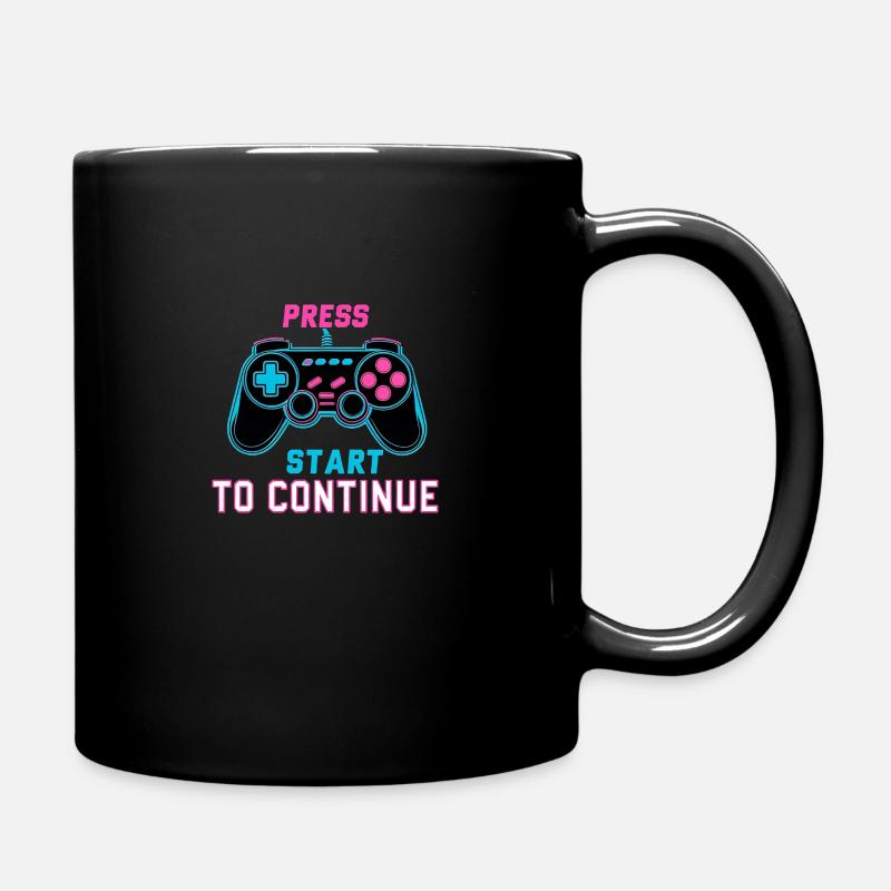 Press Start to Continue – Retro Neon Controller - Full Colour Mug - black