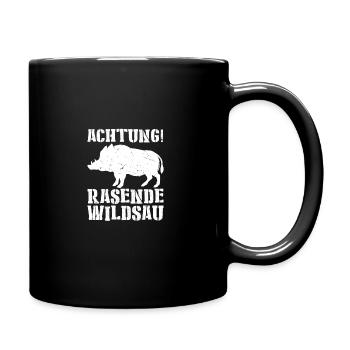 Achtung rasende wildsau Keiler Jäger - Tasse einfarbig - Schwarz - Rechts