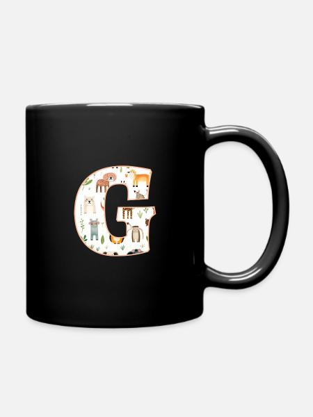 Buchstabe G, Monogramm, Tiermuster - Tasse einfarbig - Schwarz
