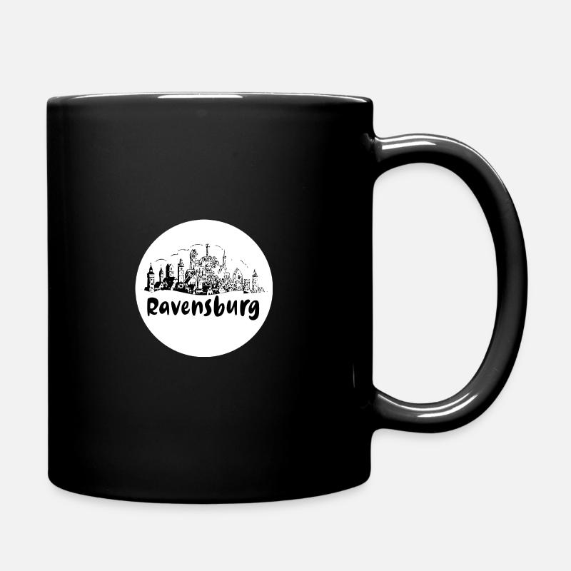 ravensburg,skyline, kreis, scherenschnitt,weiss - Tasse einfarbig - Schwarz