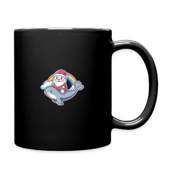 Robbe Tier Weihnachtsmann Regenbogen - Tasse einfarbig - Schwarz - Rechts