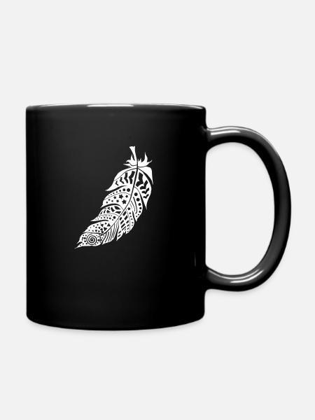 feather with cool symbols - Full Colour Mug - black