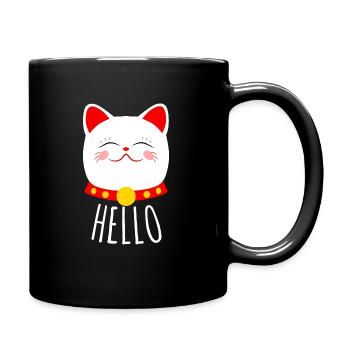 Maneki Neko Cat disant bonjour : Mignon chat - Mug uni - noir - Droite