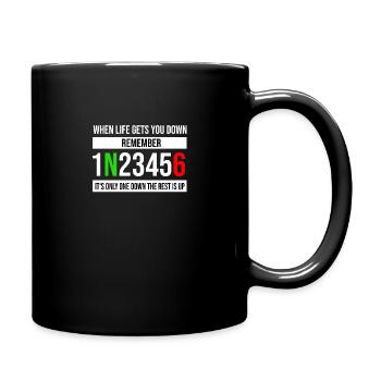 When life gets you down it's just one down - Full Colour Mug - black - Right