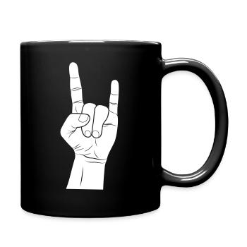 Rocker Rock Hardrock Rockergruß Metal Hand Finger - Tasse einfarbig - Schwarz - Rechts