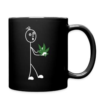 Strichmännchen mit Blatt in der Hand - Tasse einfarbig - Schwarz - Rechts