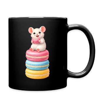 Niedliche Maus auf bunten Macarons - Tasse einfarbig - Schwarz - Rechts