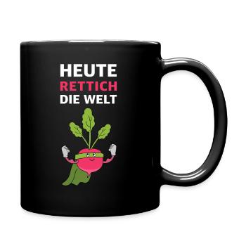 Rettich-Superheld gegen Chaos - Tasse einfarbig - Schwarz - Rechts