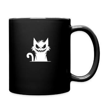 Chat souriant avec un regard maléfique dans les yeux - Mug uni - noir - Droite
